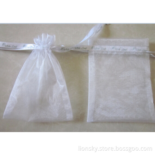 White Jewelry Organza Pouch with Ribbon Printing Logo
